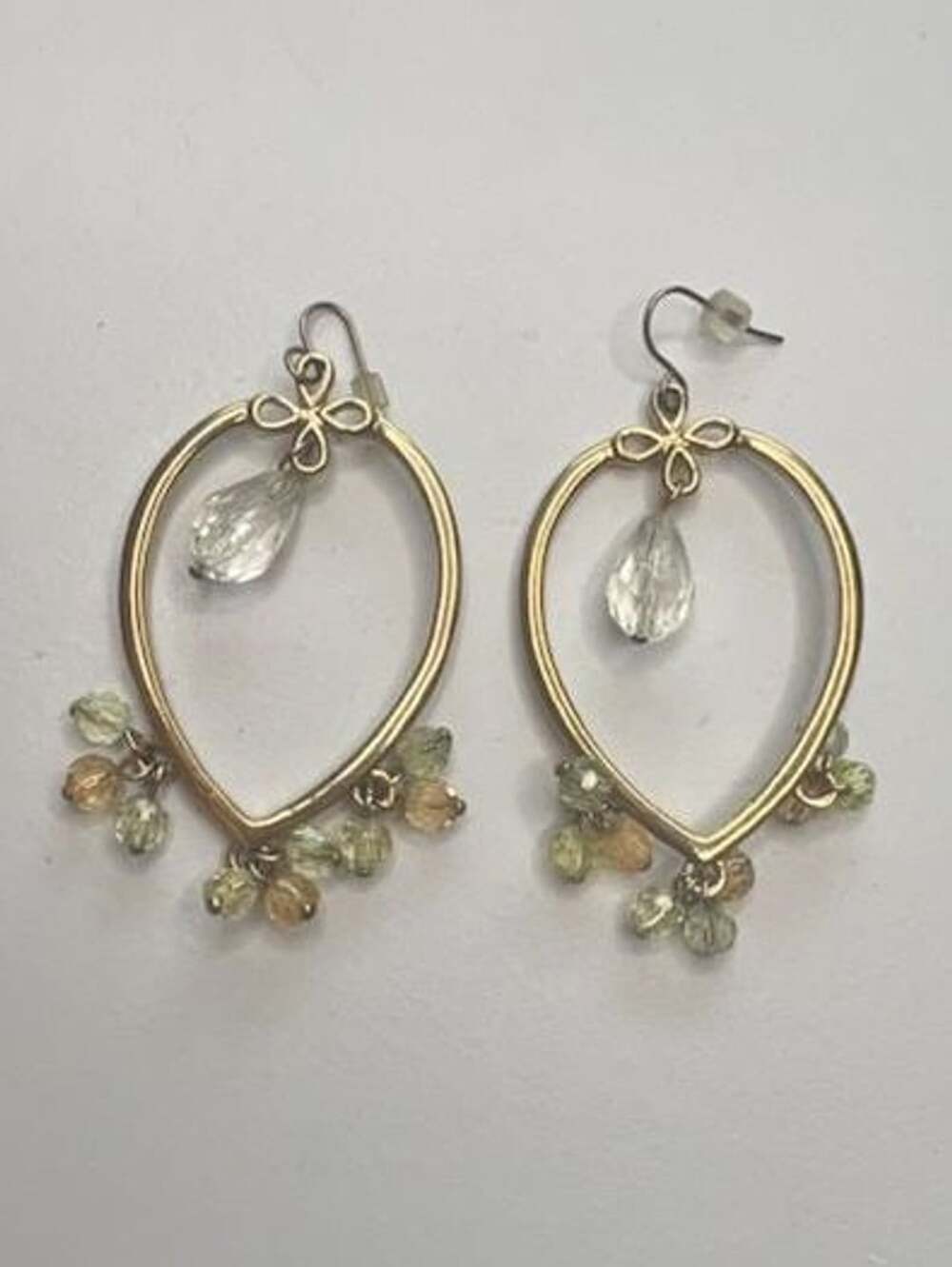 Gold Teardrop Dangle Earrings with Crystal and Beads